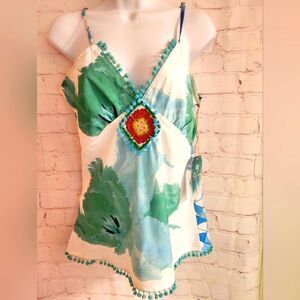 NWT Antica Sartoria Sorrento Tie Dye w Pom Poms Spaghetti Strap Top sz.S 85€/$75